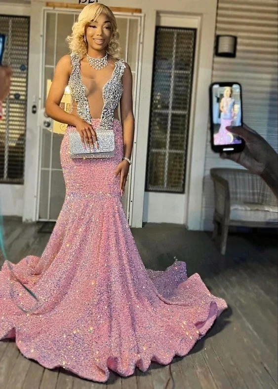 party dressSparkling pink prom dresses, Sexy sequins mermaid pink prom pageant evening homecoming gown