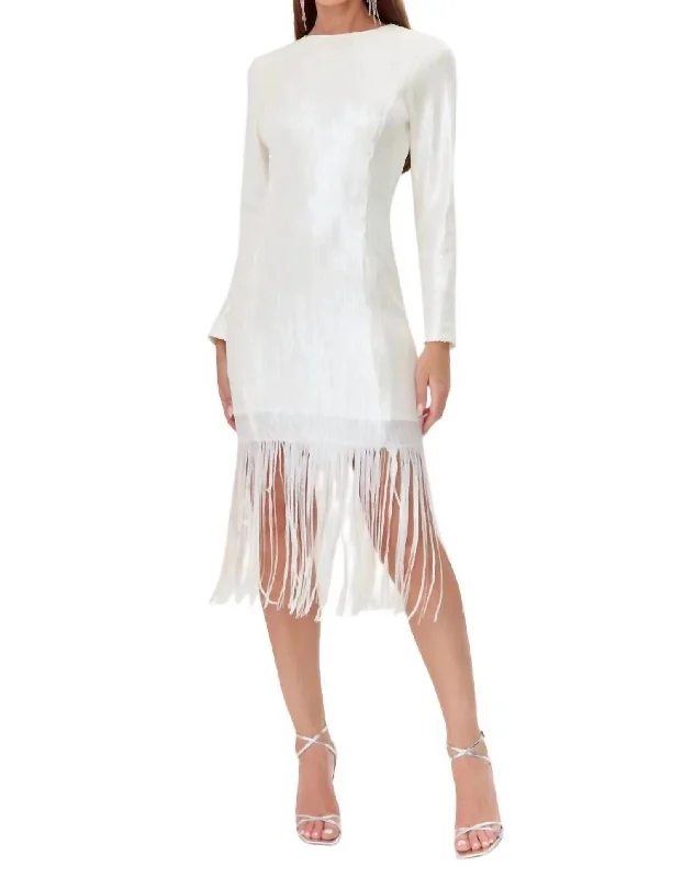 casual shift dressGelissa Sequins Fringe Dress In Matte Ivory