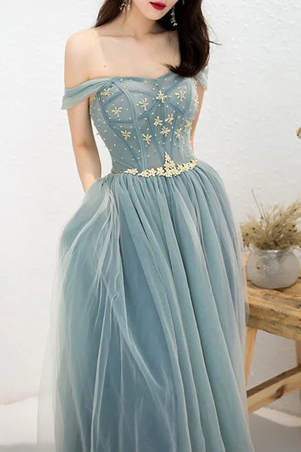 floral wrap dressElegant Off Shoulder A-Line Beaded Long Prom Dress with Appliques