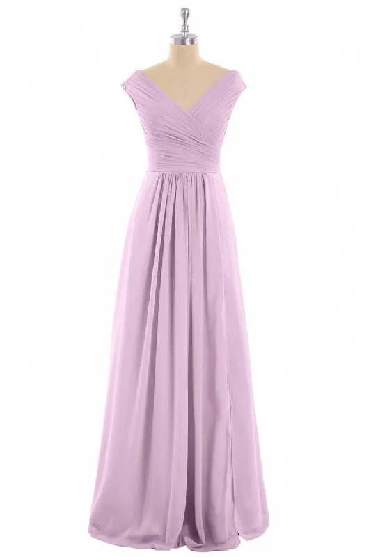 ruffle dressDusty Purple Chiffon V-Neck Backless A-Line Long Bridesmaid Dress