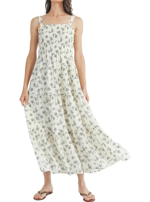 elegant dressFloral Smocked Maxi Dress In Ivory