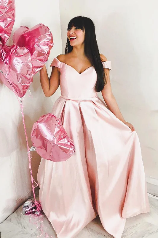 wrap dressSimple Off the Shoulder Pink Long Prom Dress