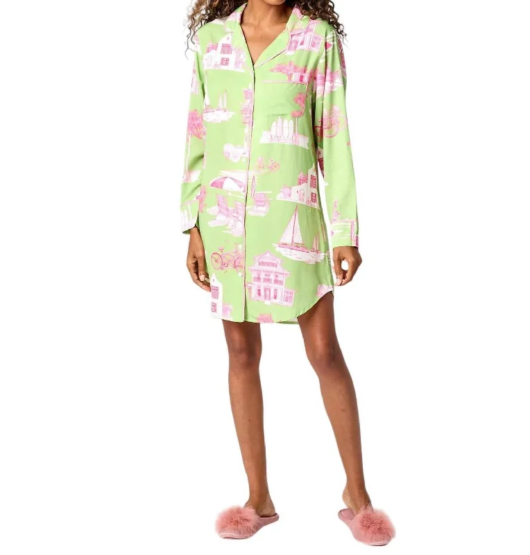 trendy bodycon dressFlorida Toile Sleep Shirt In Green-Pink