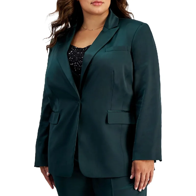 Plus Womens Satin Business One-Button Blazer