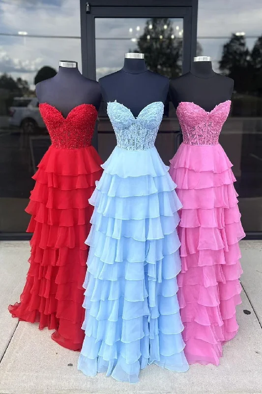 stylish party dressSweetheart Flower Appliques Multi-Layers Long Prom Dress