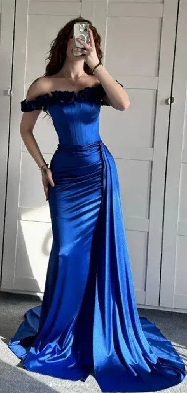 boho-chic dressBlue Off The Shoulder Mermaid Evening Dress Formal Prom Dress Y7842