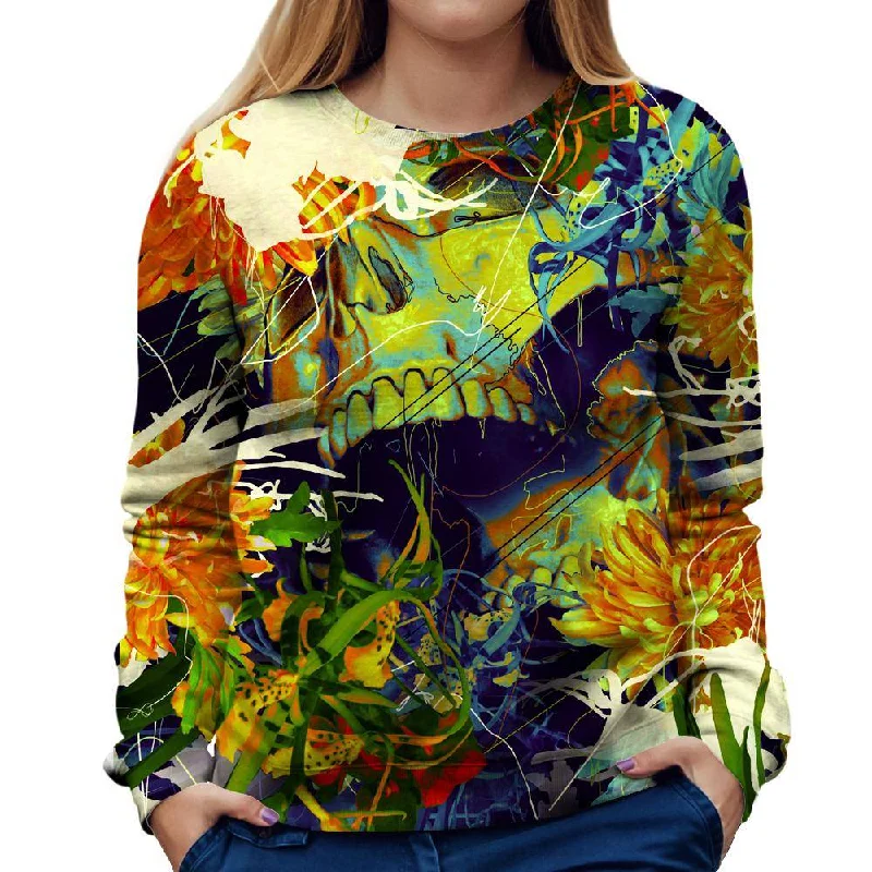 chic active hoodieFloral Skull Green Womens Sweatshirt