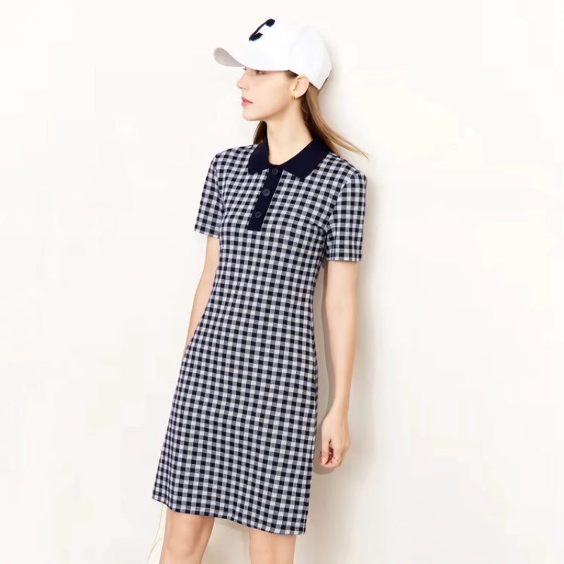 draped dressCheckerboard Slim Polo Collar Dress