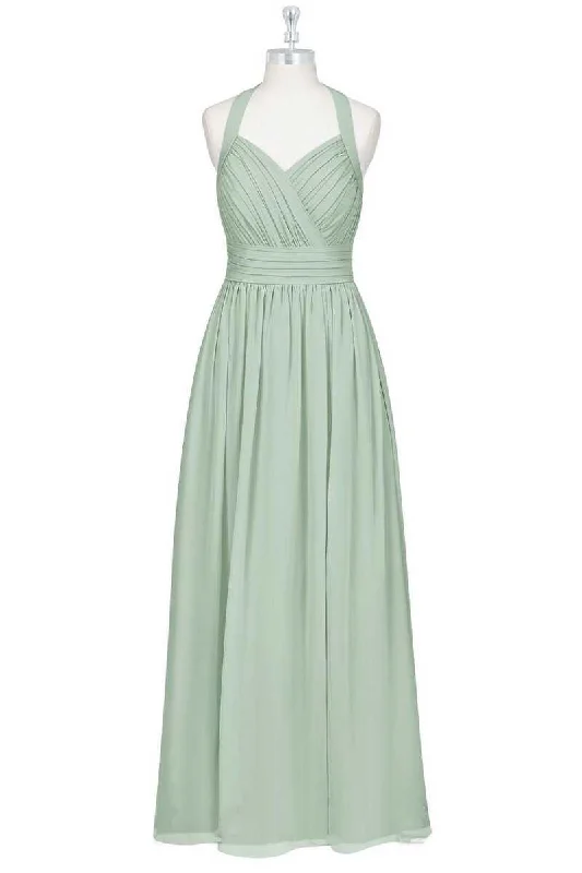 evening dressSage Green Chiffon Halter Backless A-Line Bridesmaid Dress