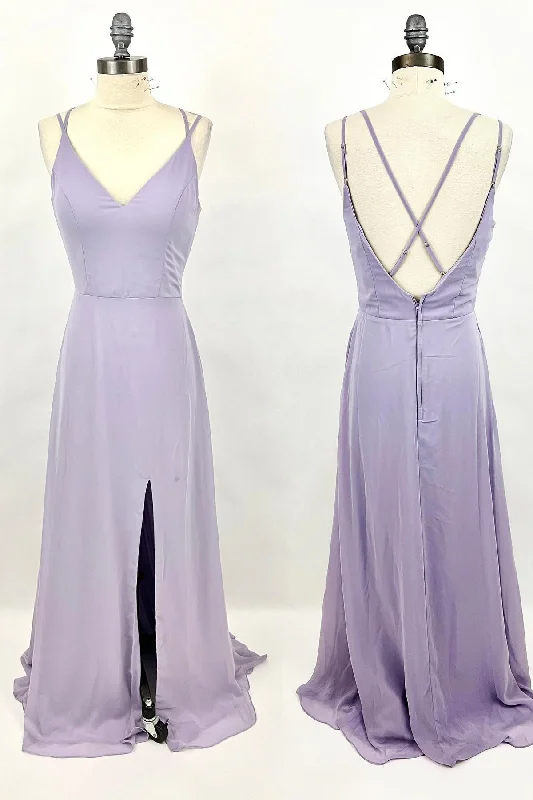 casual shift dressDouble Straps Light Purple A-line Long Bridesmaid Dress