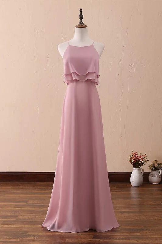 luxury dressHalter Ruffled A-Line Long Bridesmaid Dress