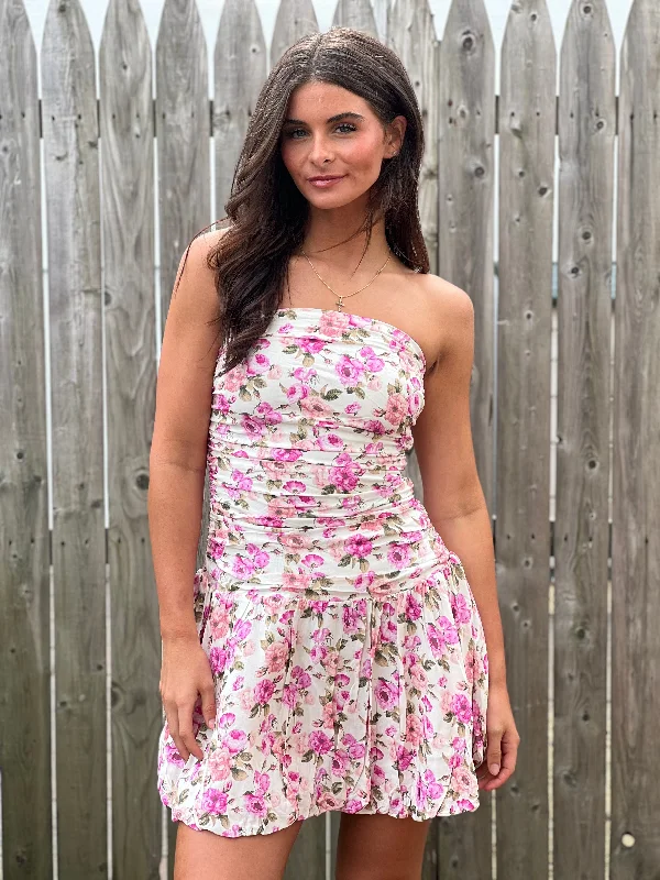 modern dressStrapless Floral Dress