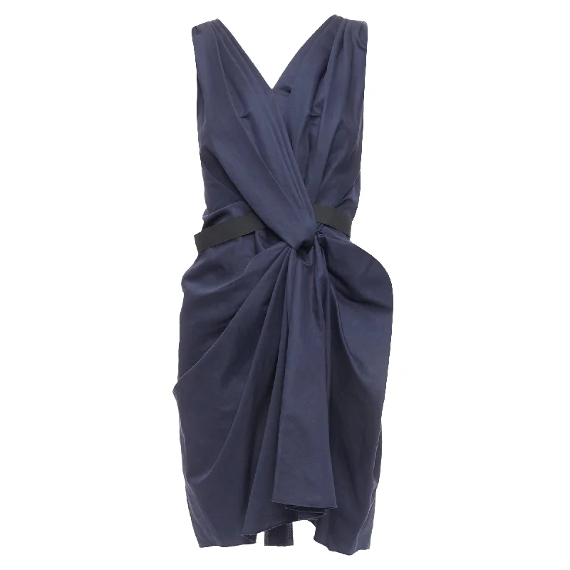 spaghetti strap dressLanvin ramie cotton drape belted mini dress