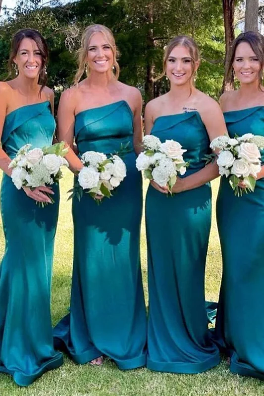 trendy mini dressTeal Blue Strapless Mermaid Long Bridesmaid Dress