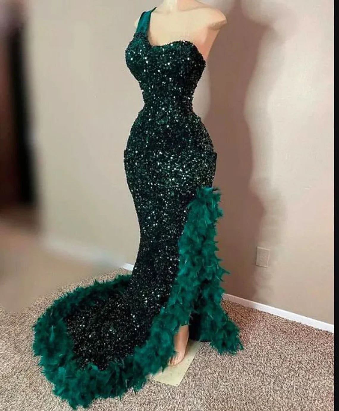 modern dressGreen sleeveless sequins dress,Prom dress, Splited mermaid dress, wedding dress, Sleeveless dress, Free shipping