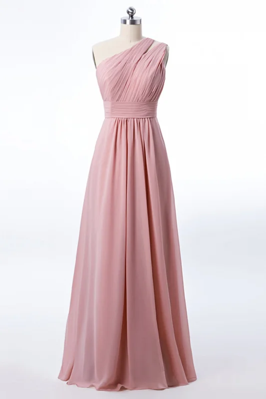 stylish party dressOne Shoulder Blush Pink Chiffon A-line Bridesmaid Dress