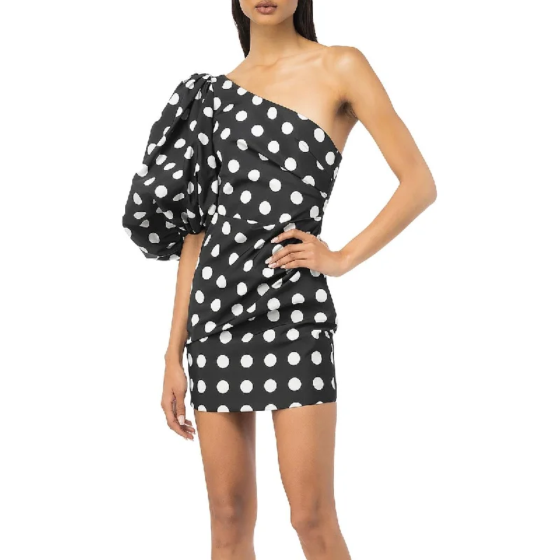 ashionable dressWomens Polka Dot One Shoulder Mini Dress