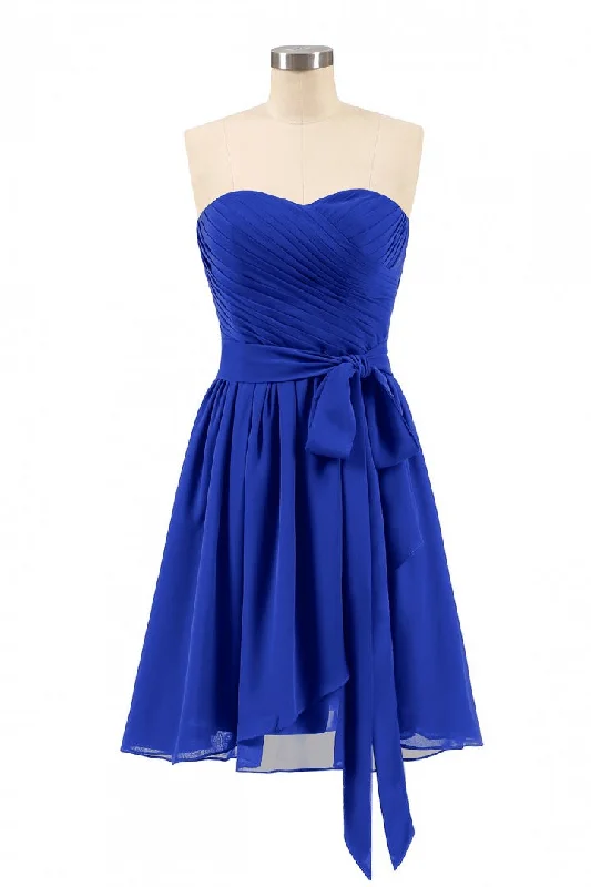 ashionable dressRoyal Blue Sweetheart Tie-Side Short Bridesmaid Dress