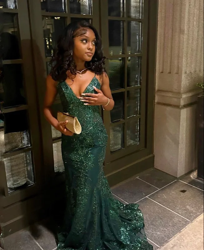 elegant dressClassy Green Mermaid Evening Dress,Shiny Green Evening Gown Y4721