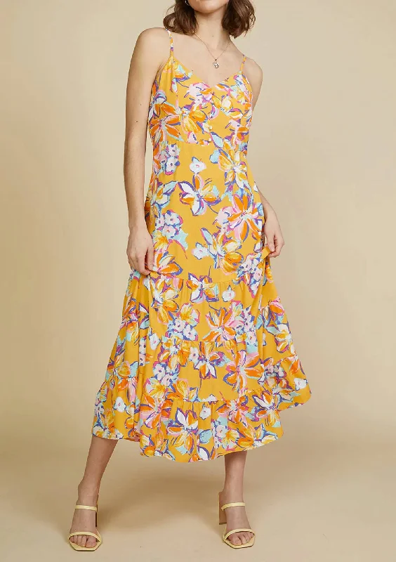 formal dressWoven Floral Printed Midi Dress In Mango Sorbet