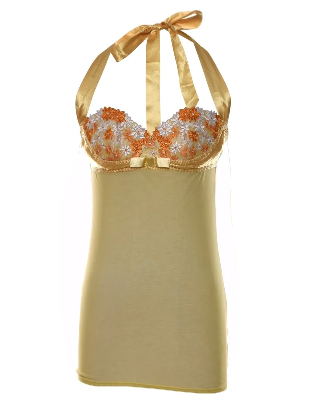 Gold & Orange Halterneck Embroidered Babydoll - XS