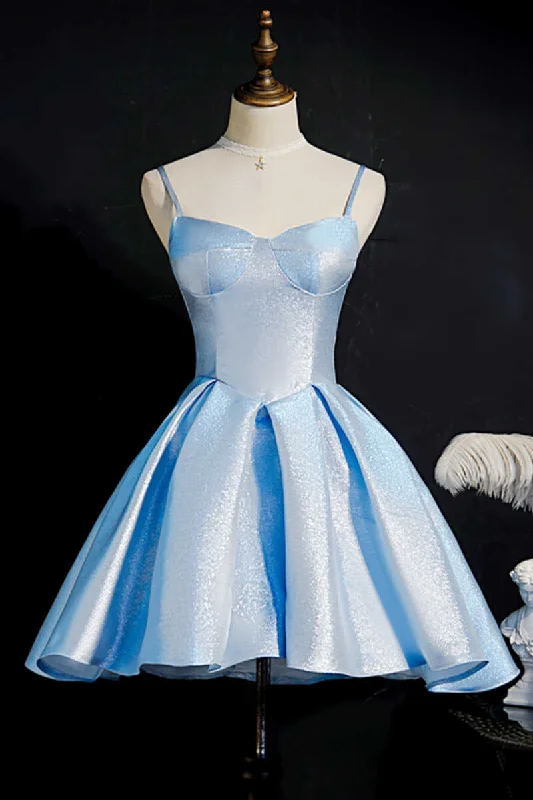 fitted cocktail dressPrincess Blue High-Waist A-Line Short Homecoming Dress