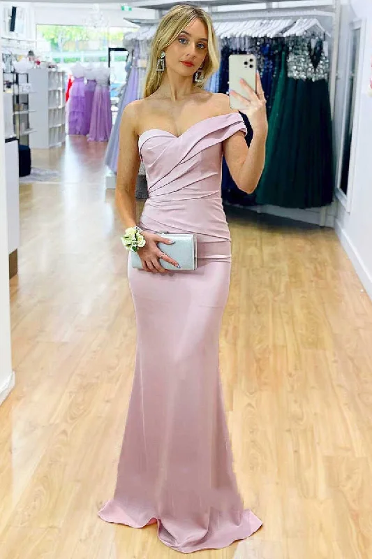 bodycon dressDusty Pink One-Shoulder Backless Mermaid Long Prom Dress