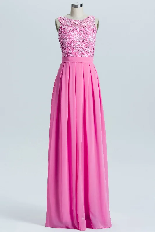 textured dressPink A-line Lace and Chiffon Long Bridesmaid Dress