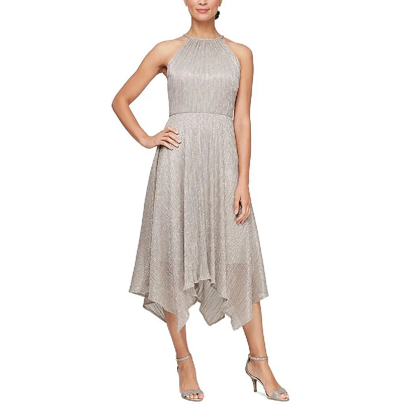 high-waisted dressWomens Metallic Handkerchief Hem Midi Dress