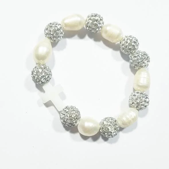 off-shoulder dressHeart Me Ivory Cross Freshwater Pearl Bracelet