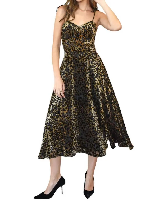 form-fitting dressWeslena Bustier Burnout Midi Dress In Leopard