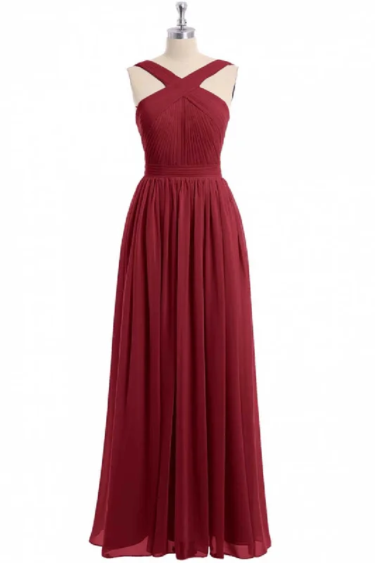 mini dressRed Chiffon Cross-Front A-Line Long Bridesmaid Dress