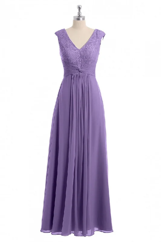 party dressLavender V-Neck Twist-Front A-Line Long Bridesmaid Dress