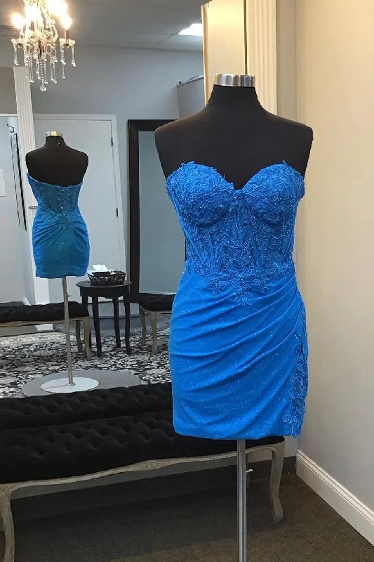 elegant maxi dressBlue Sweetheart Appliques Ruched Tight Dress