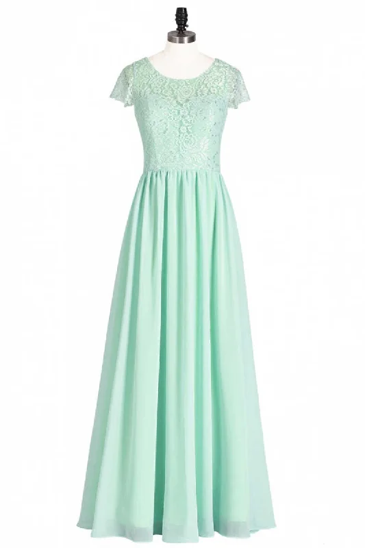 trendy bodycon dressSage Green Lace and Chiffon Cap Sleeve A-Line Long Bridesmaid Dress