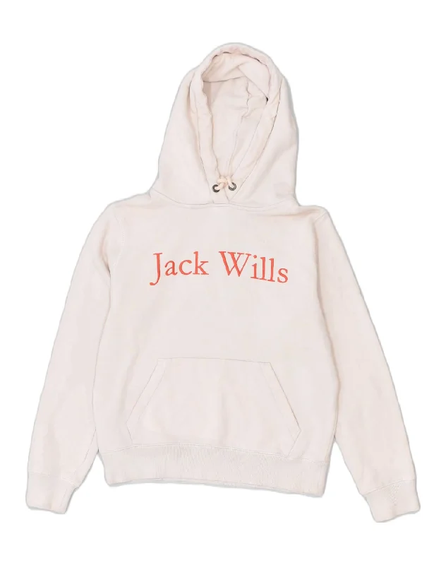 urban hoodieJACK WILLS Womens Graphic Hoodie Jumper UK 10 Small Beige Cotton