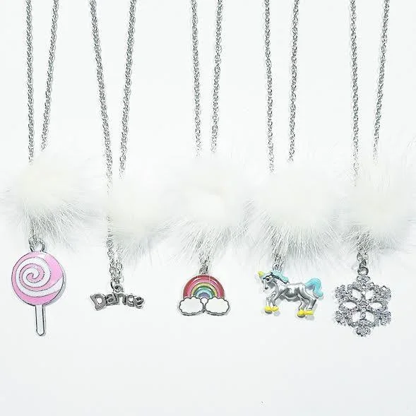 wrap-around dressHeart Me White Fur Pom Necklaces