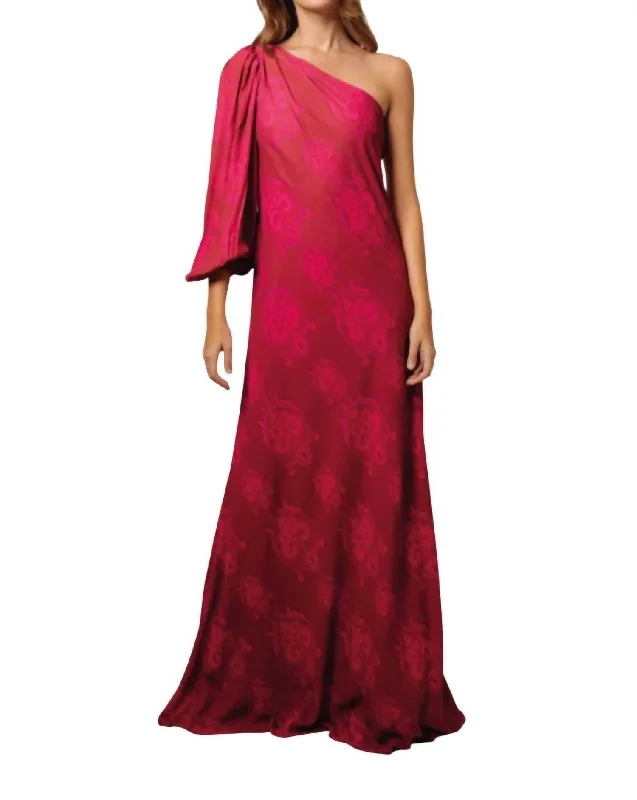 layered dressOne Shoulder Maxi Dress In Burgundy/hot Pink