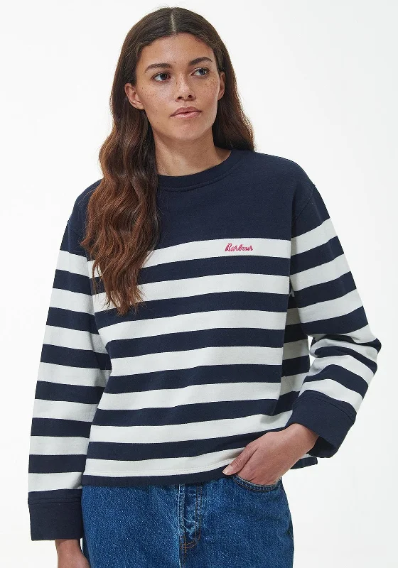 fleece hoodie for winterBarbour Womens Aster Striped Sweatshirt, Navy Stripe