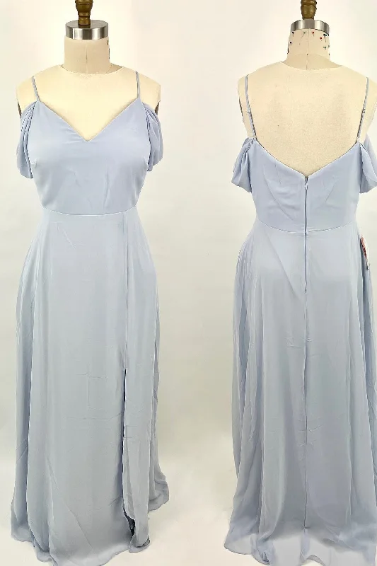 vintage dressOff the Shoulder Light Blue Chiffon Long Bridesmaid Dress