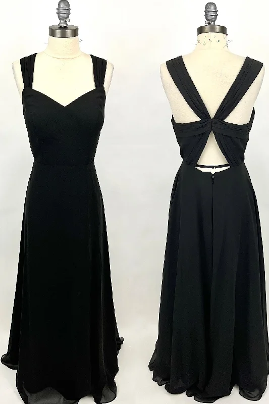 stylish party dressPrincess Black Chiffon A-line Long Bridesmaid Dress